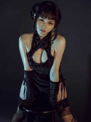 七月喵子 - 黑旗袍_11